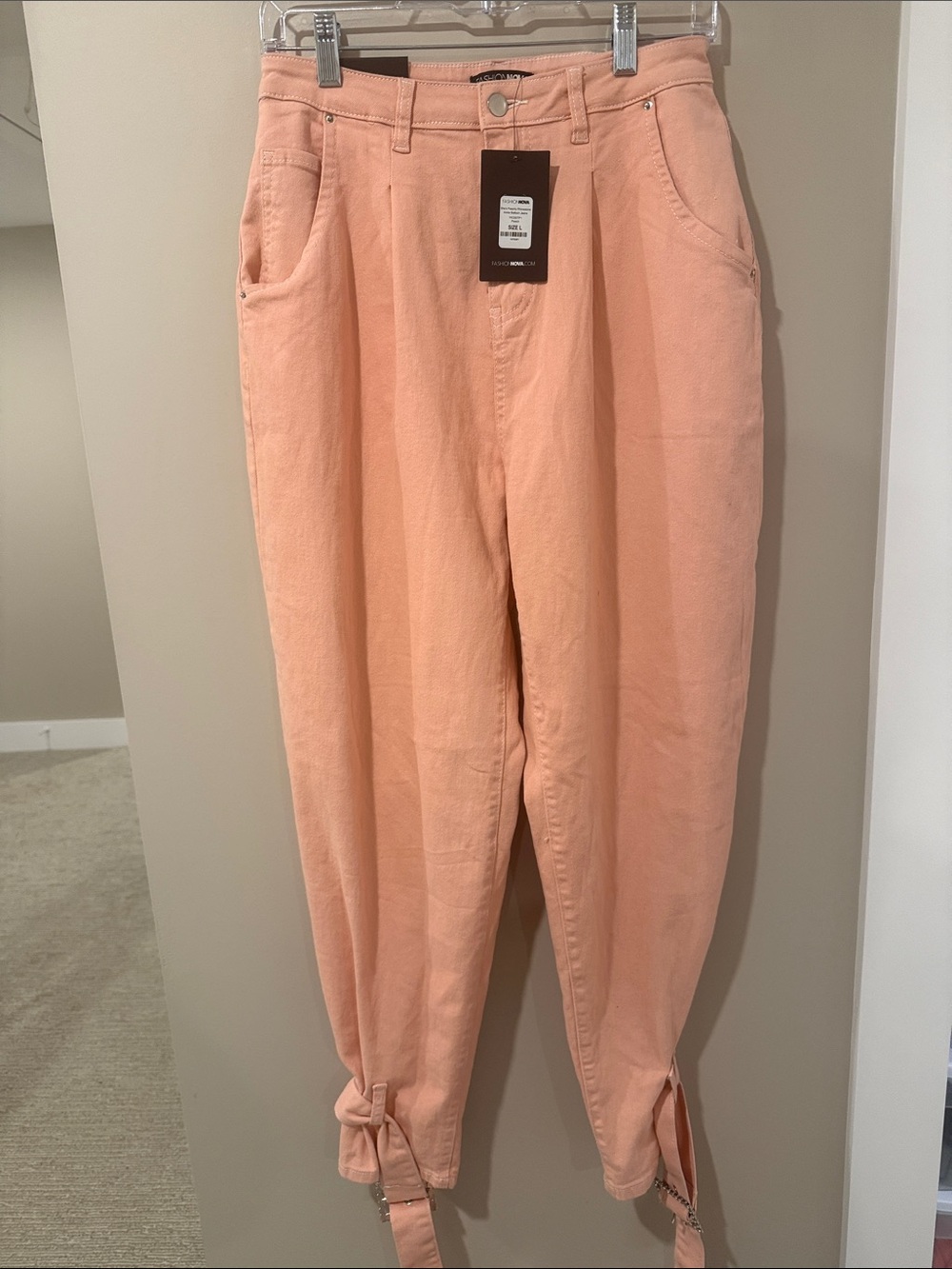 Fashion Nova Peach High-Rise Flare Jeans with Ankle Ties